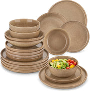 24pc Ceramic Dinner Set Caramel Plates Bowls Microwave Dishwasher Safe