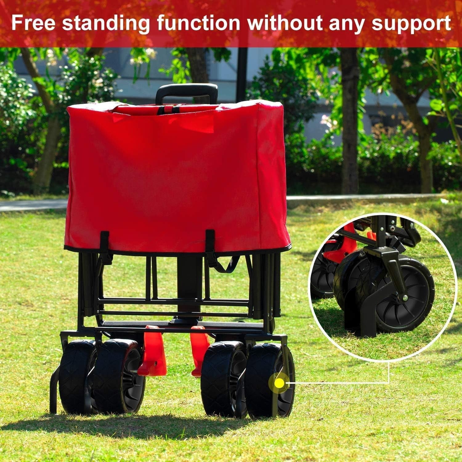 350lbs Heavy Duty Folding Beach Wagon Push Pull Cart w/ Big Sand Wheels & Brakes