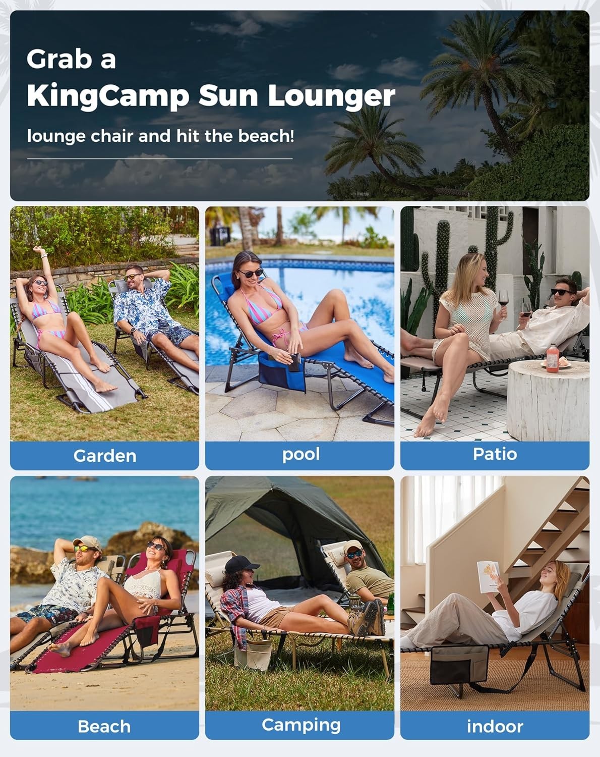 Folding Sun Loungers Set of 2 Adjustable Outdoor Garden Pool Patio Relax Chairs