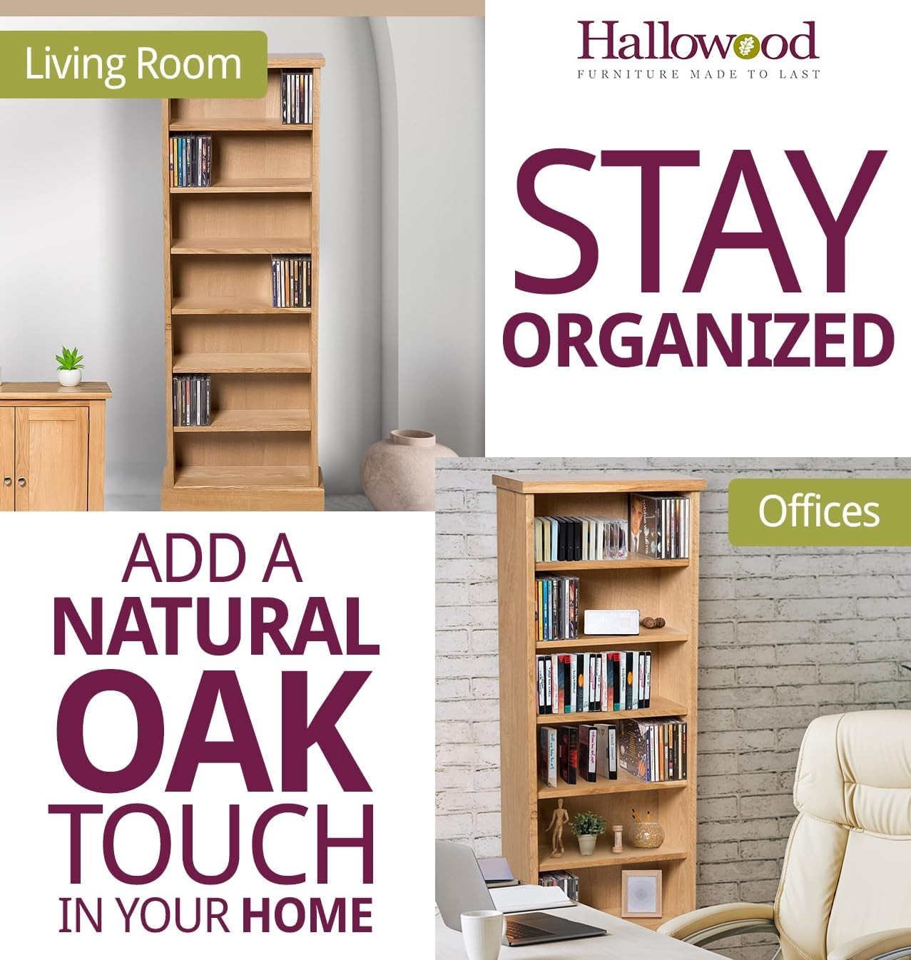 Solid Oak CD DVD Storage Tower 7 Shelf Media Bookcase Display Unit
