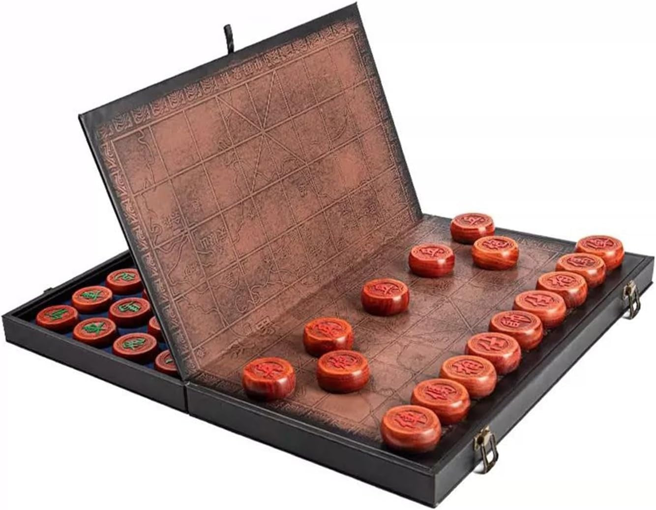 Mahogany Xiangqi Travel Chess Set Foldable Board 2 Player Strategy
