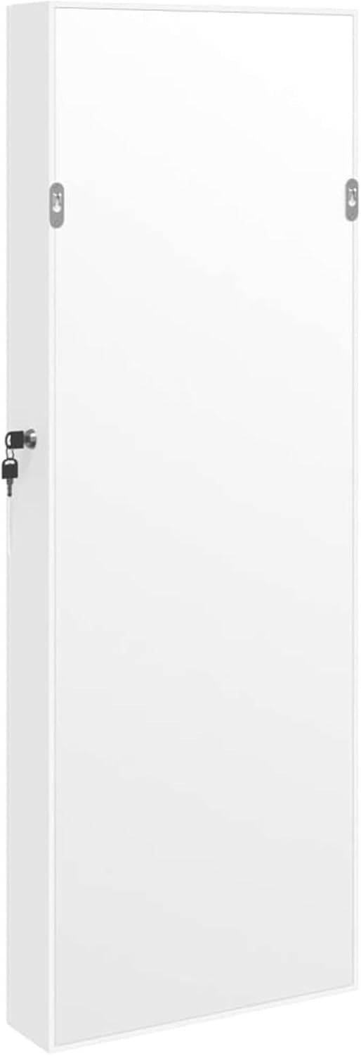 LED Mirror Jewelry Cabinet Wall Mounted Lockable Organizer Storage White