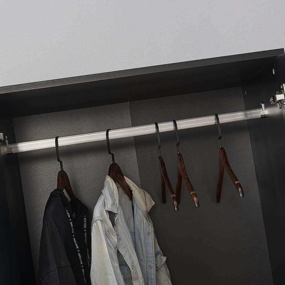Tall Black 2 Door Wardrobe With Drawers & Hanging Rail Bedroom Storage