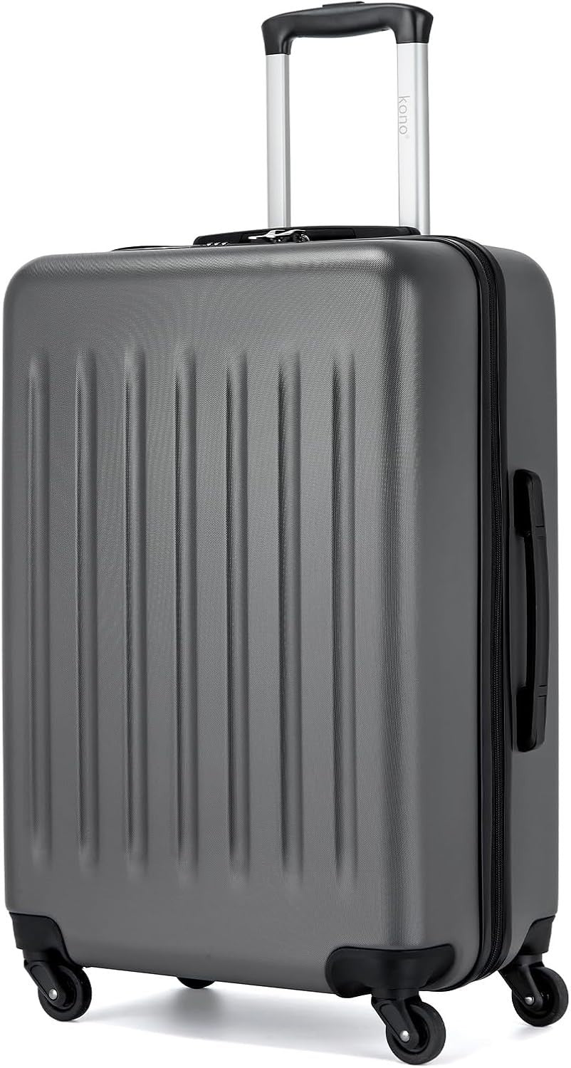 24'' Grey Medium Check In Suitcase ABS PC Hard Shell 4 Spinner Wheels 58L