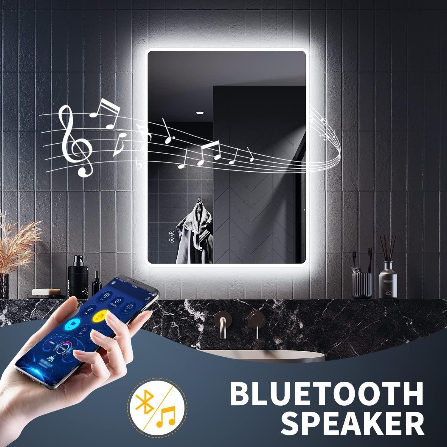 LED Bluetooth Bathroom Mirror 80x60cm Anti-Fog Shaver Socket Touch Dimmer
