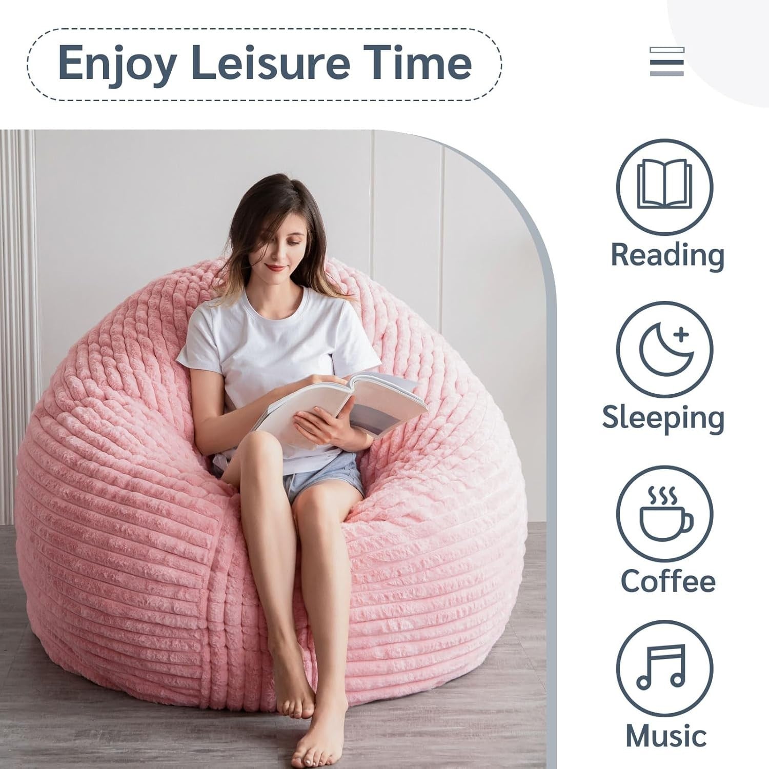 Round Pink Faux Fur Bean Bag Sofa Bed 150x150cm | Comfy Floor Chair
