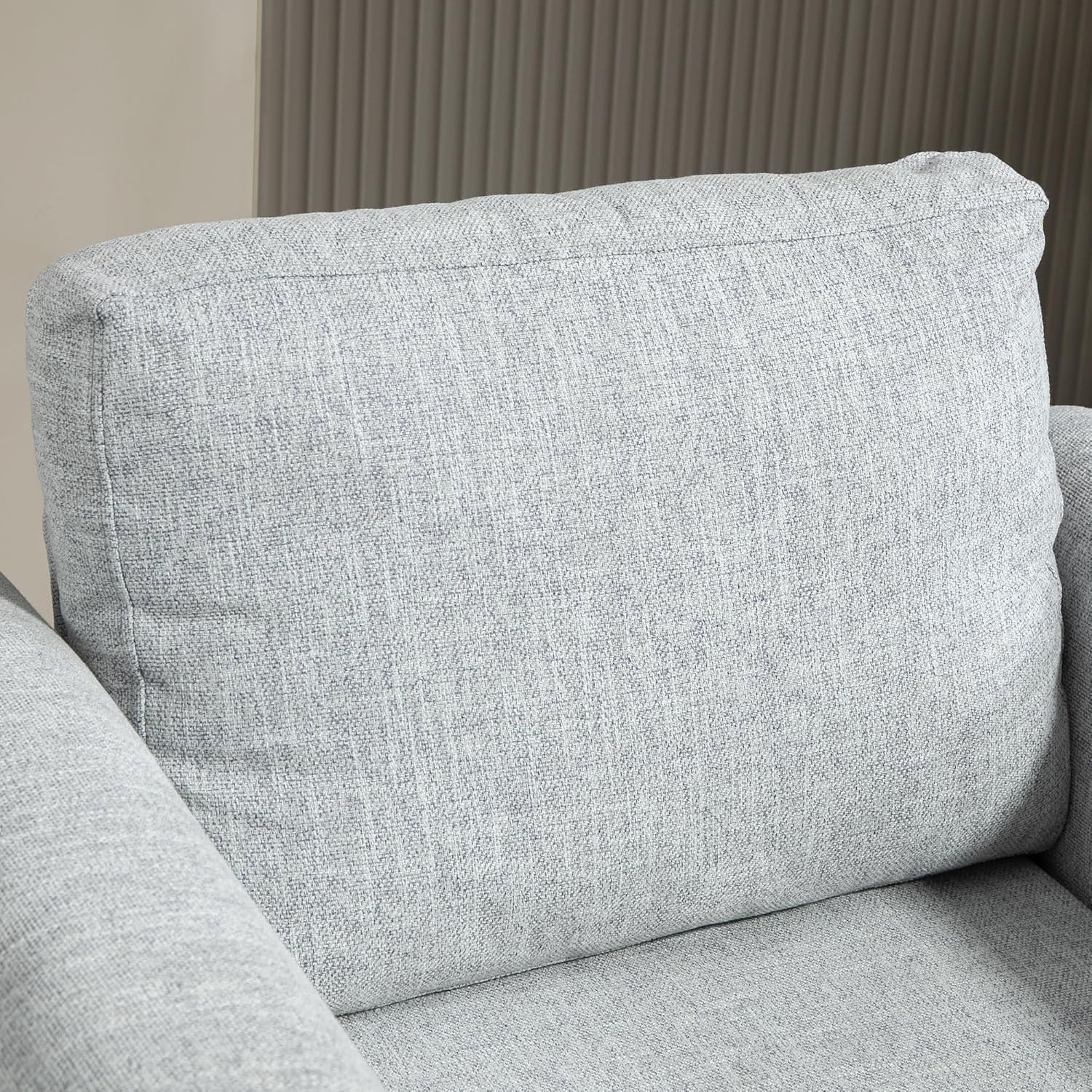 Grey Upholstered Accent Armchair with Back Pillow & Rubber Wood Legs