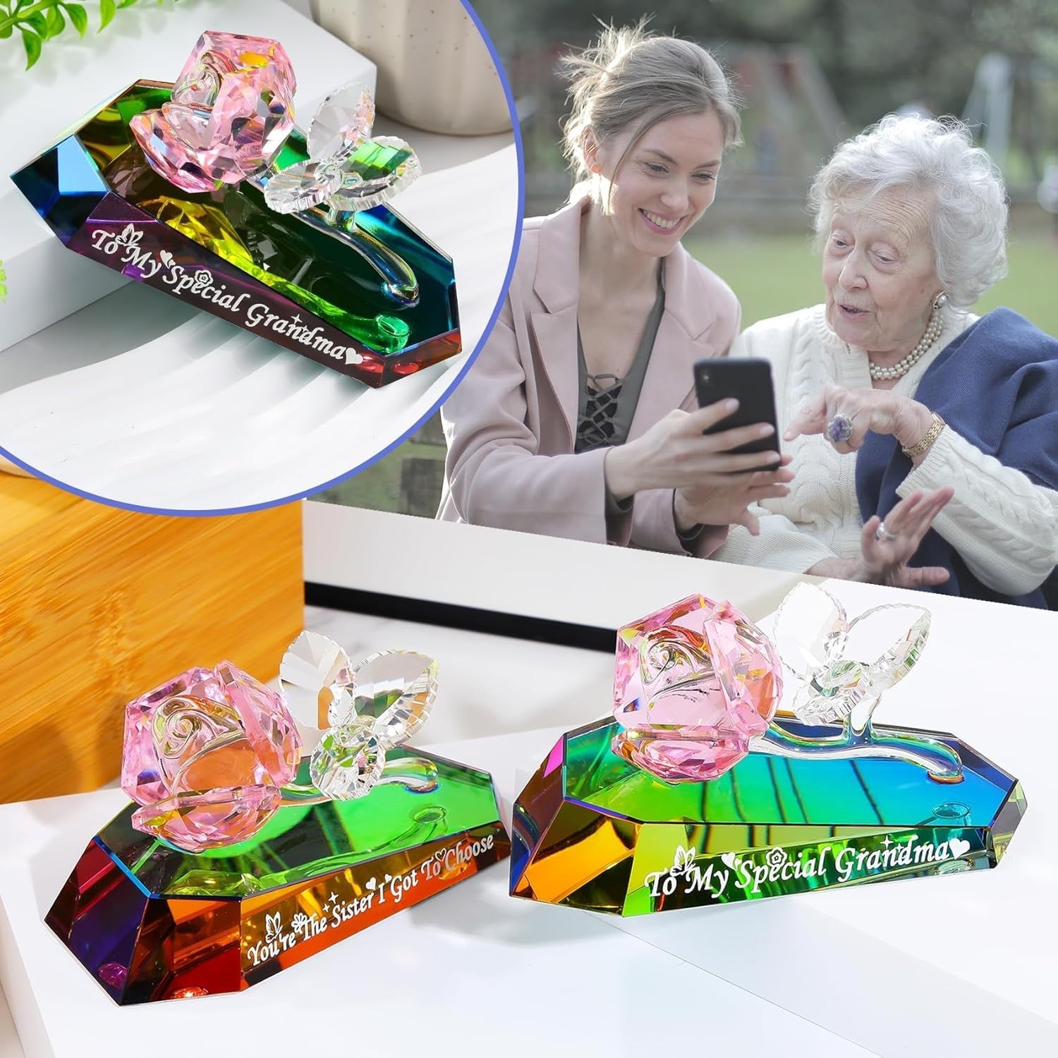 Crystal Rose Gift “To My Special Grandma” – Multicolour Glass Keepsake Ornament