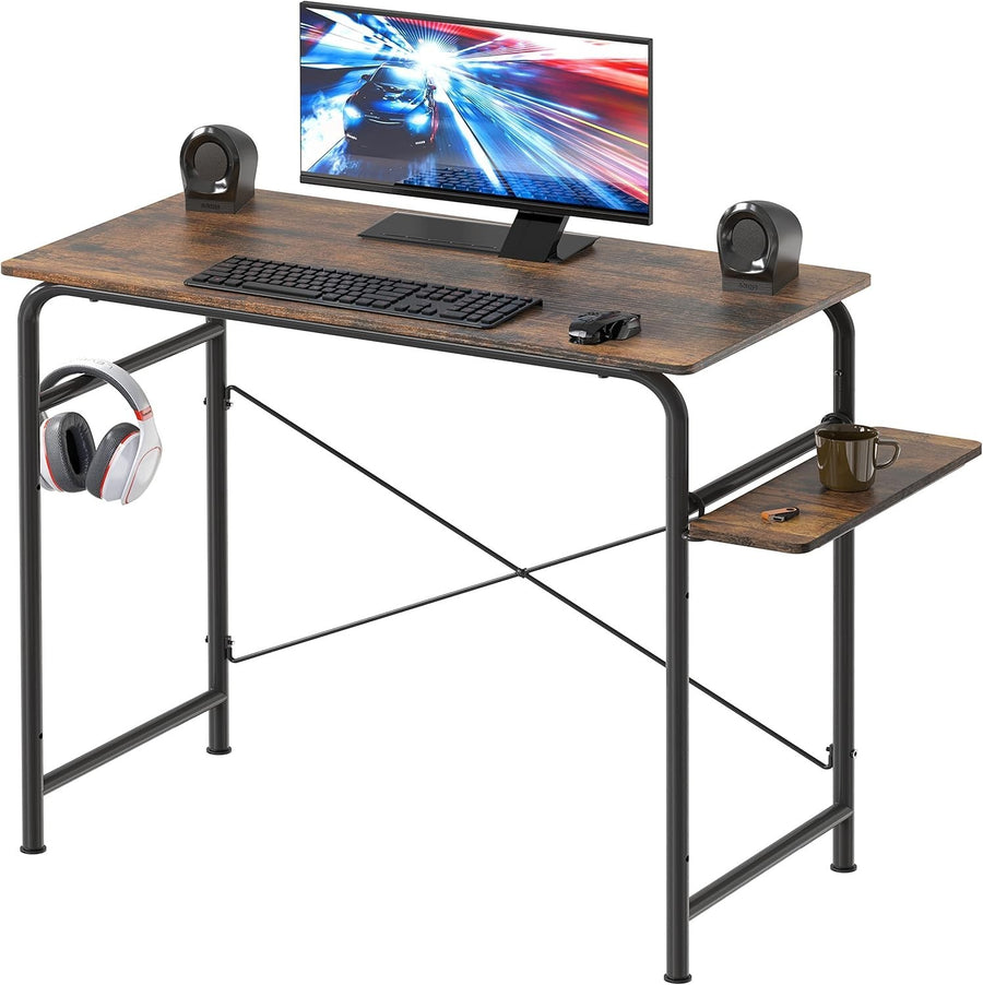 Rustic Brown Compact Computer Desk 79x41cm Gaming Writing Table w/Shelf