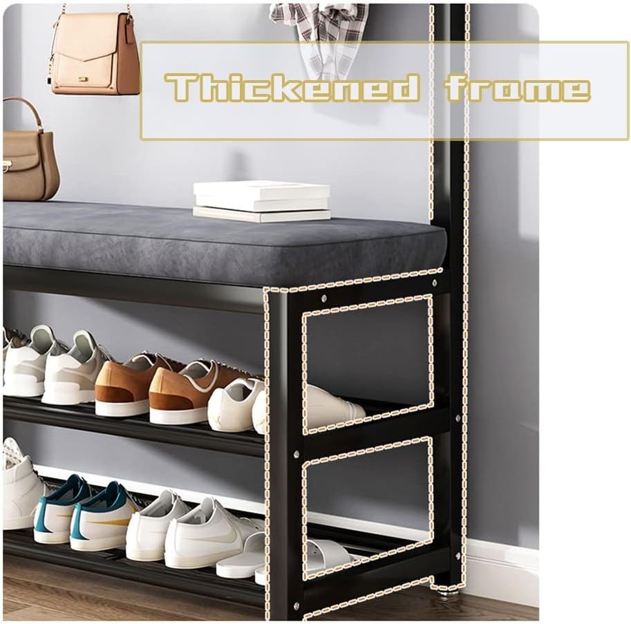 Compact White Grey Coat Rack with Bench & Shoe Storage 80cm Hallway Stand