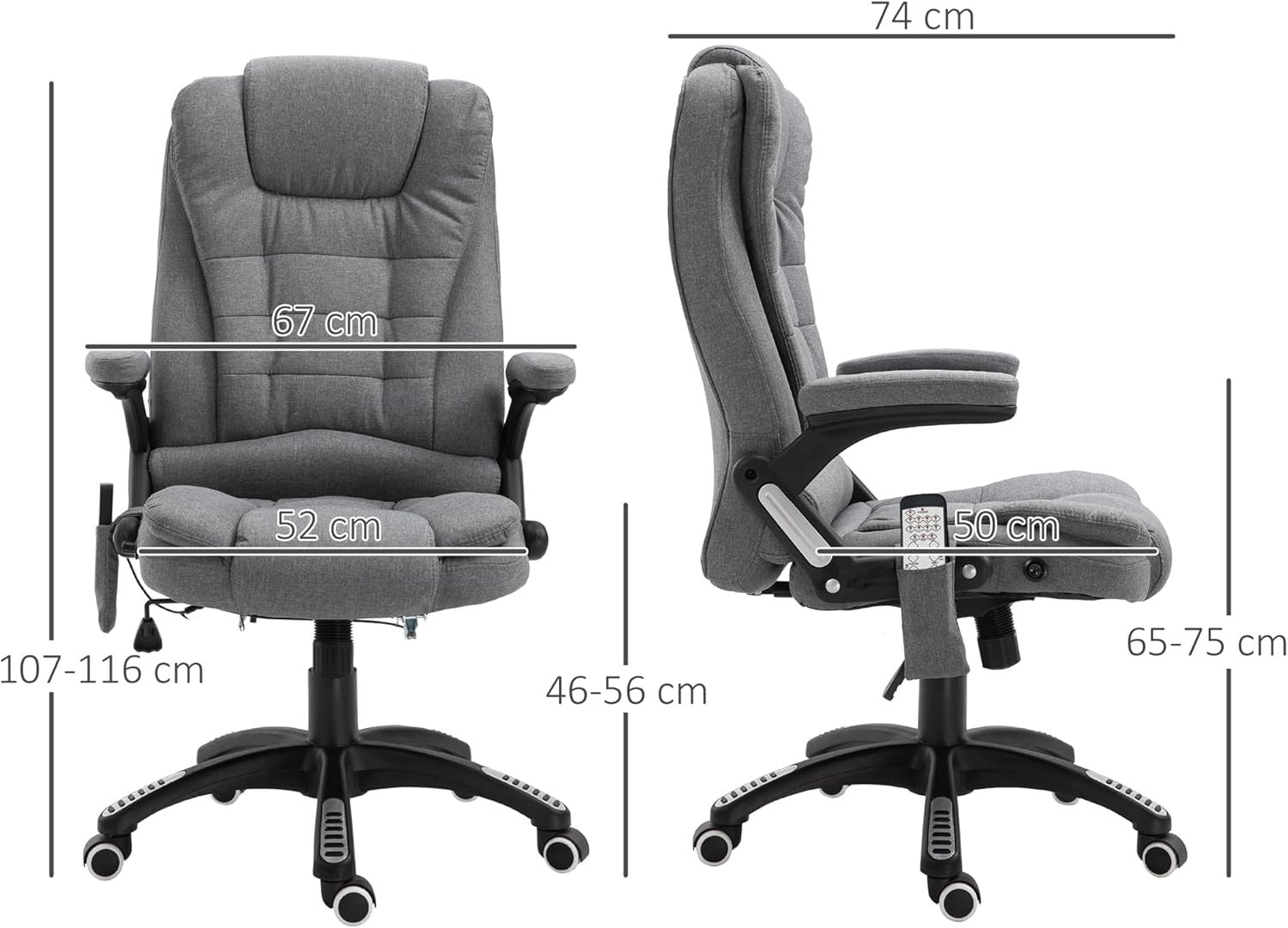 Heated Massage Office Chair 6 Point High Back Linen Grey