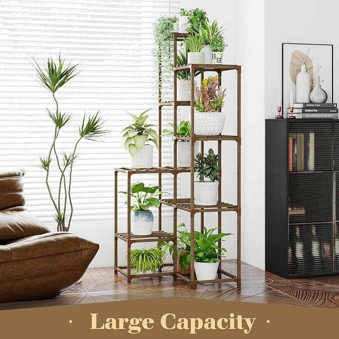 7 Tier Tall Wooden Plant Stand Indoor Outdoor Flower Shelf for Multiple Pots