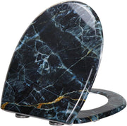 Soft Close Black Marble Toilet Seat Quick Release Top Fixing 45x37cm