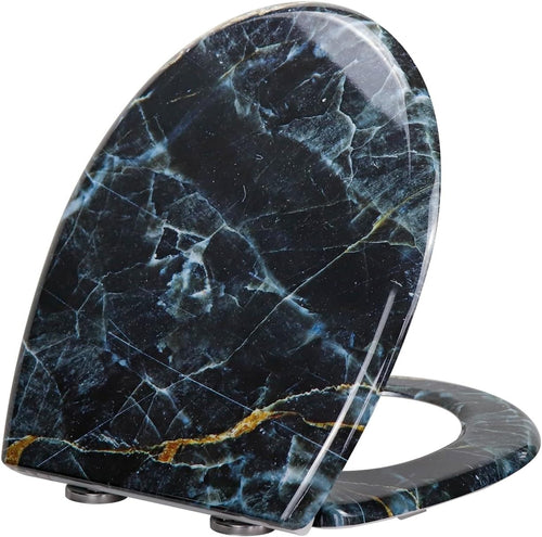 Soft Close Black Marble Toilet Seat Quick Release Top Fixing 45x37cm