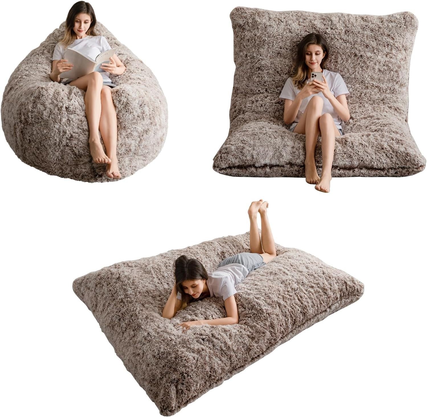 Giant Faux Fur Bean Bag Sofa Bed Recliner Soft Foam Lounge Chair 150x200cm