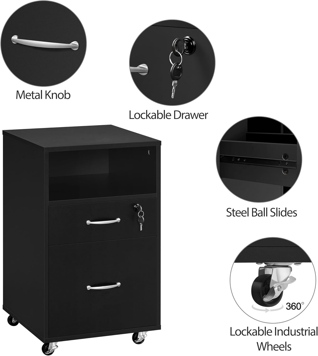2pc Mobile Filing Cabinet Set 2 Drawer A4 Letter Printer Stand