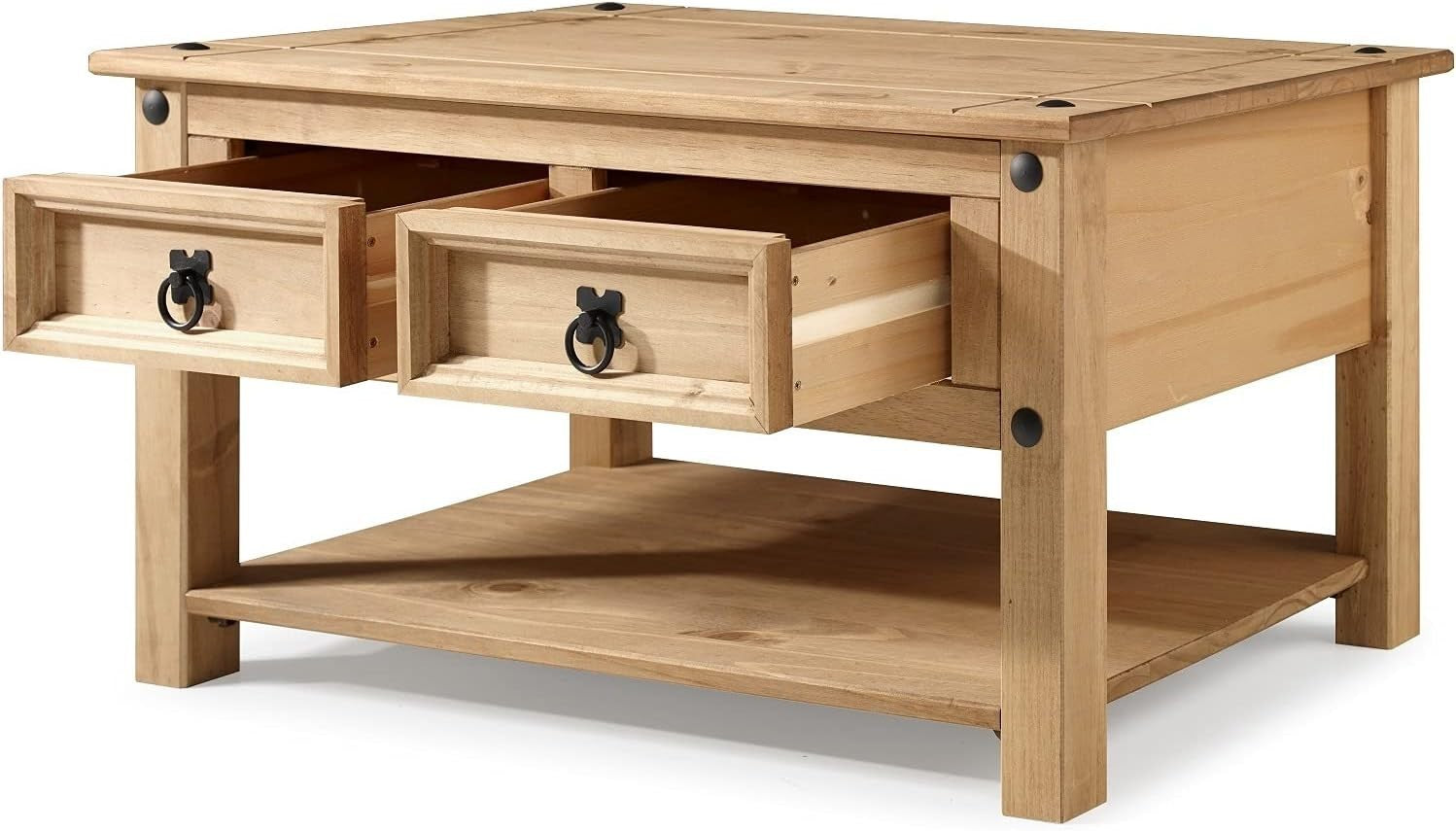 Mercers Corona Coffee Table with 2 Drawers & Shelf Solid Pine Antique Wax