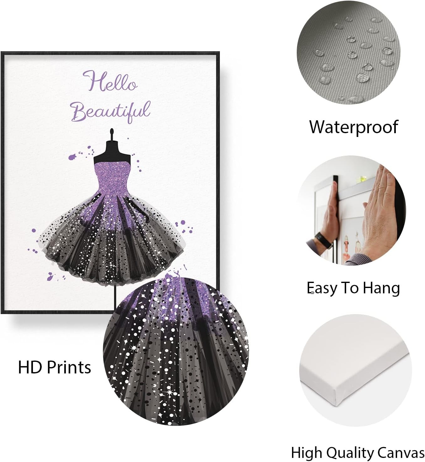 Purple Makeup Wall Art Prints Set 9pc 8x10in Unframed