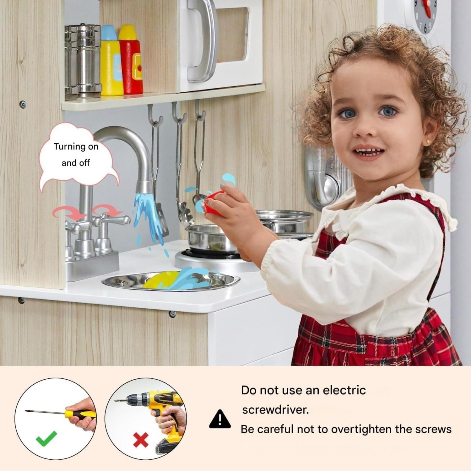 Kids Wooden Play Kitchen Set w/ Lights Sounds Ice Cream Maker