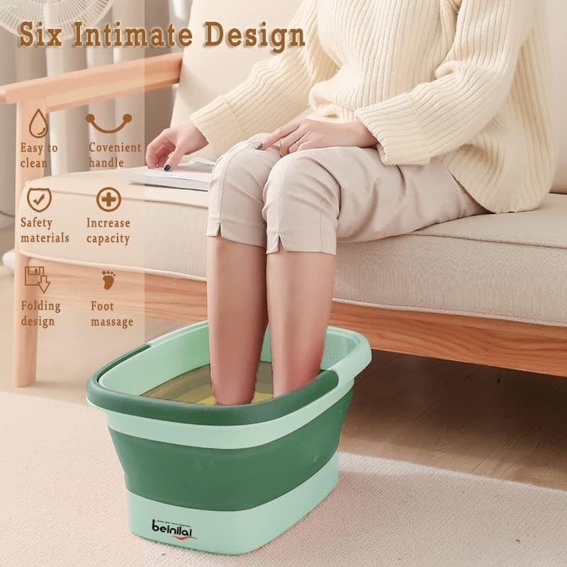 Collapsible Foot Spa Bath Basin with Massage Rollers & Handles, 15L Soak Tub