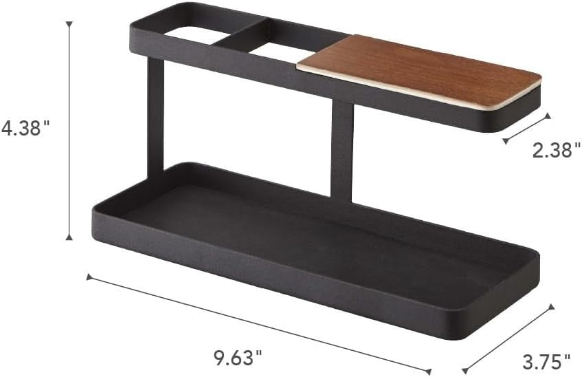 Minimalist Tower Desk Organizer with 3 Compartments – Black Wood/Steel