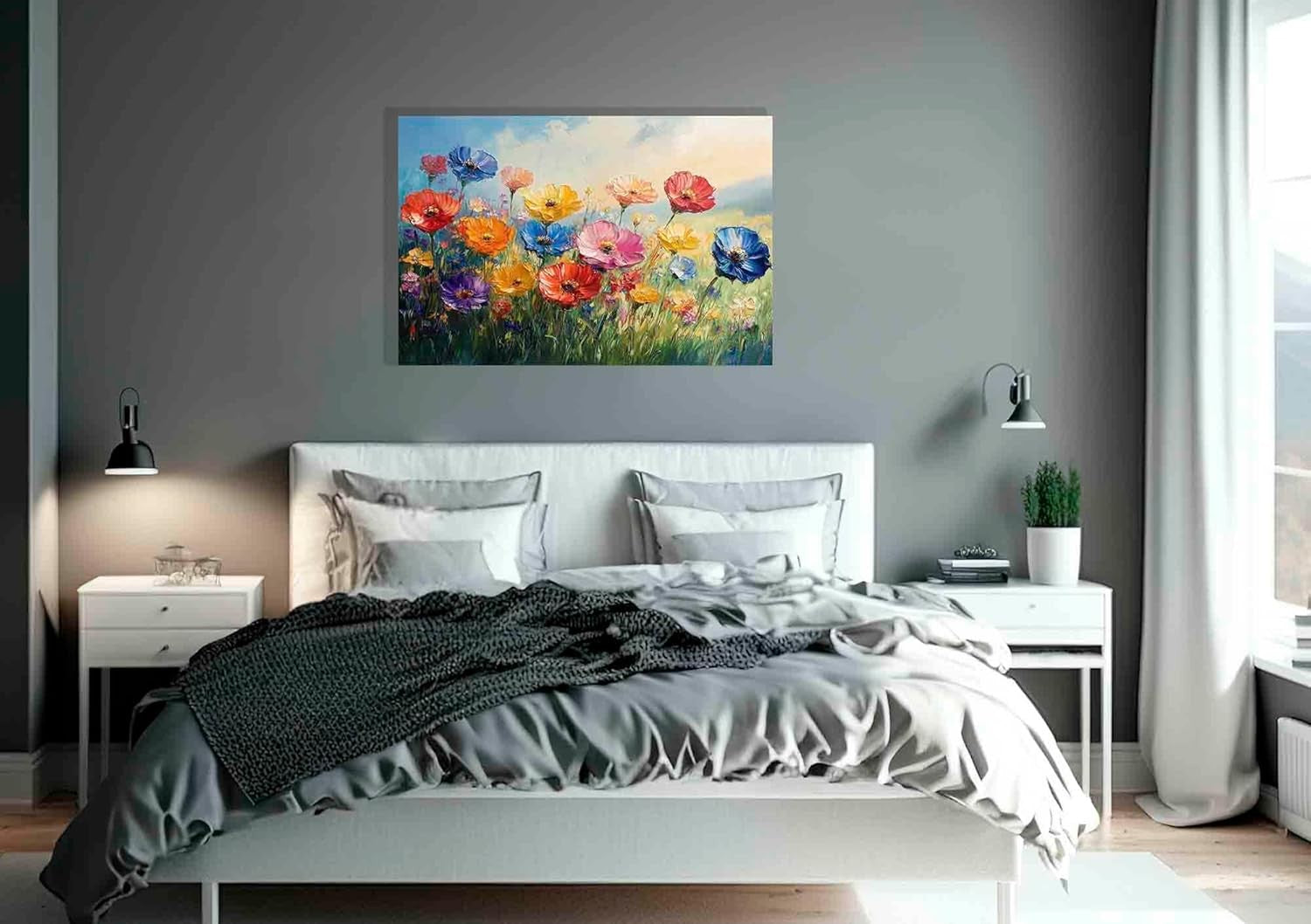 Abstract Summer Flowers Canvas Wall Art 60x40cm Framed