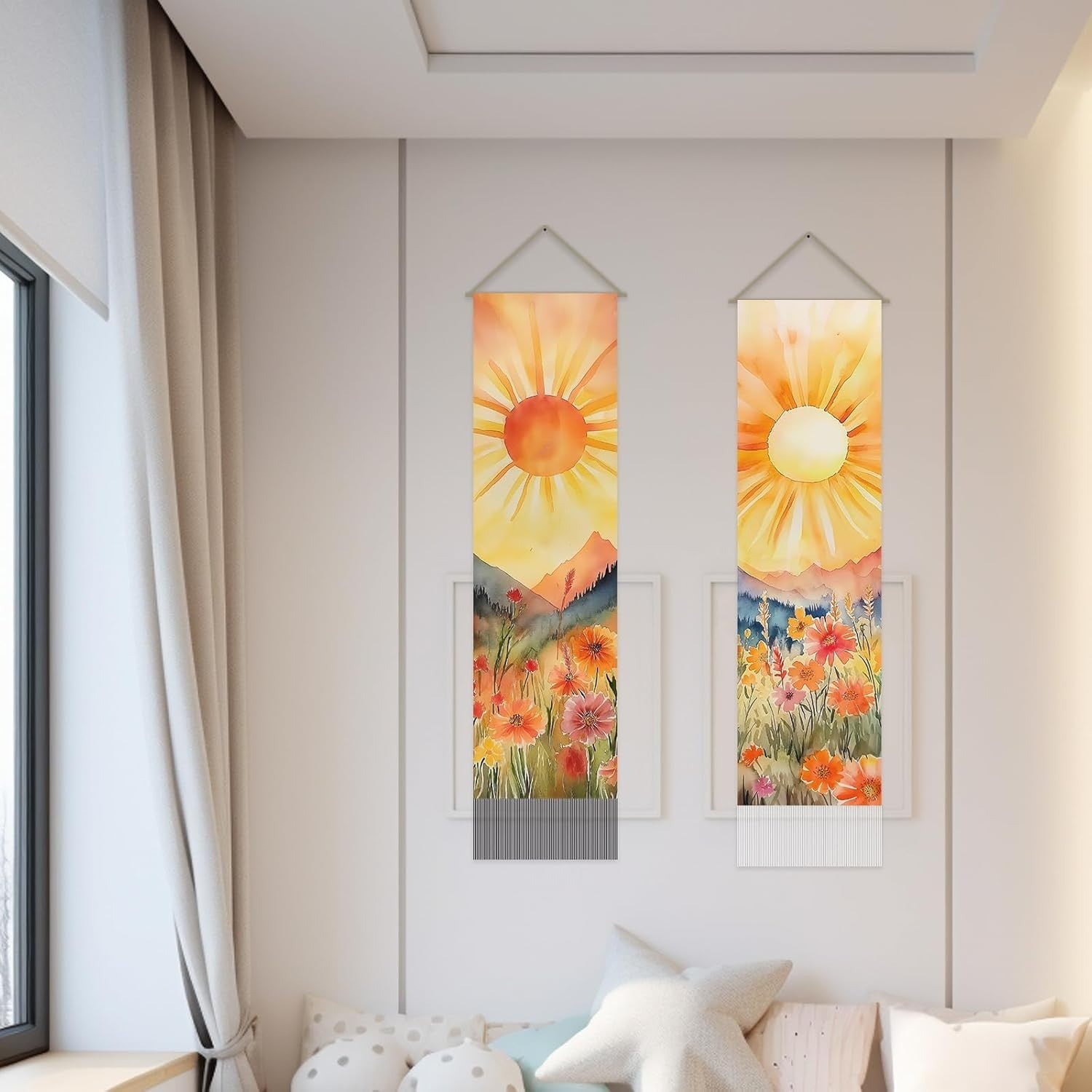 2PCS Boho Sun Tapestry 130x33cm Sunrise Wall Hanging Decor