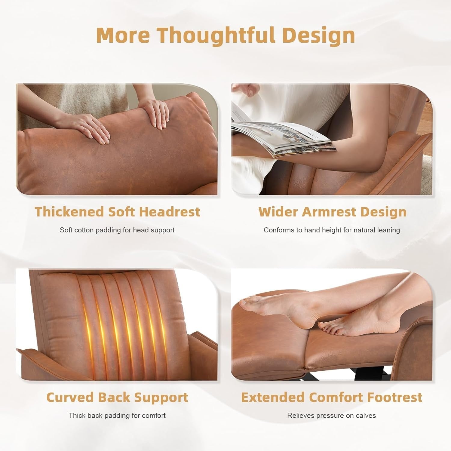 Swivel Rocking Recliner Chair Massage Heat 3-in-1 Footrest Dual Pockets Brown