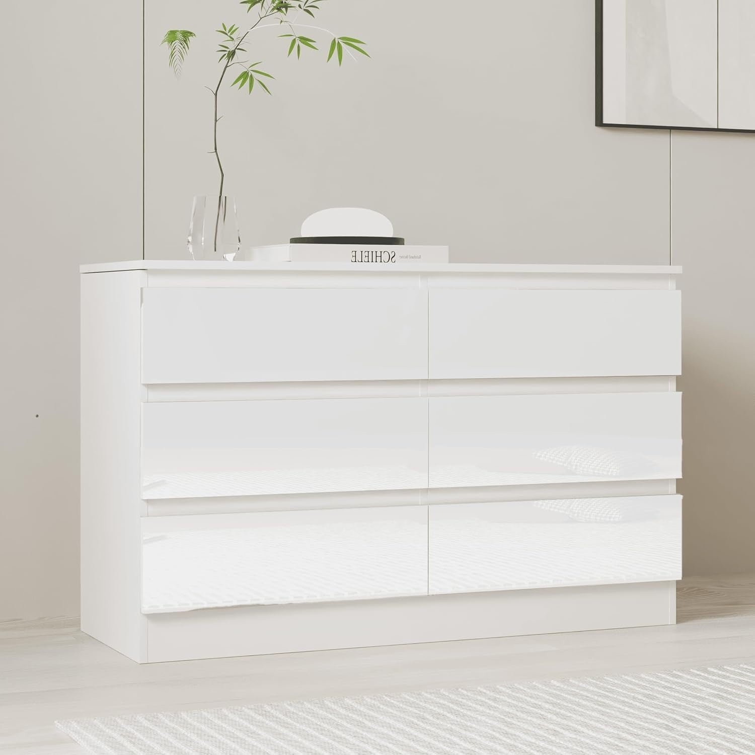 White Gloss 6 Drawer Chest Dresser Storage Unit Bedroom Modern Cabinet