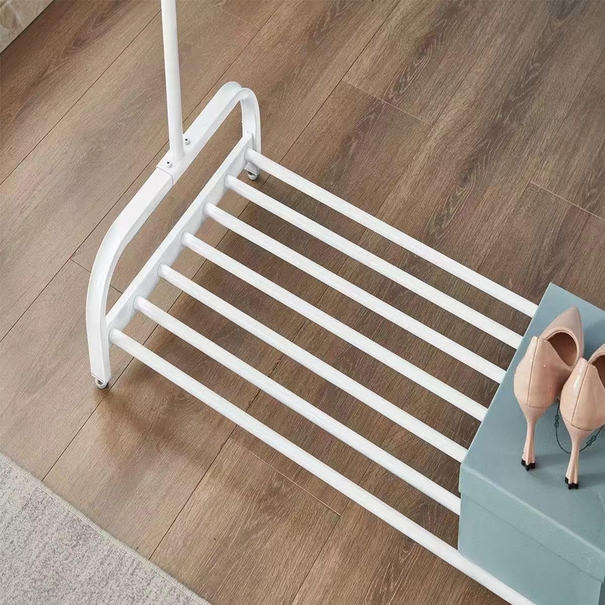 White Clothes Rail with Shoe Rack Small Wardrobe