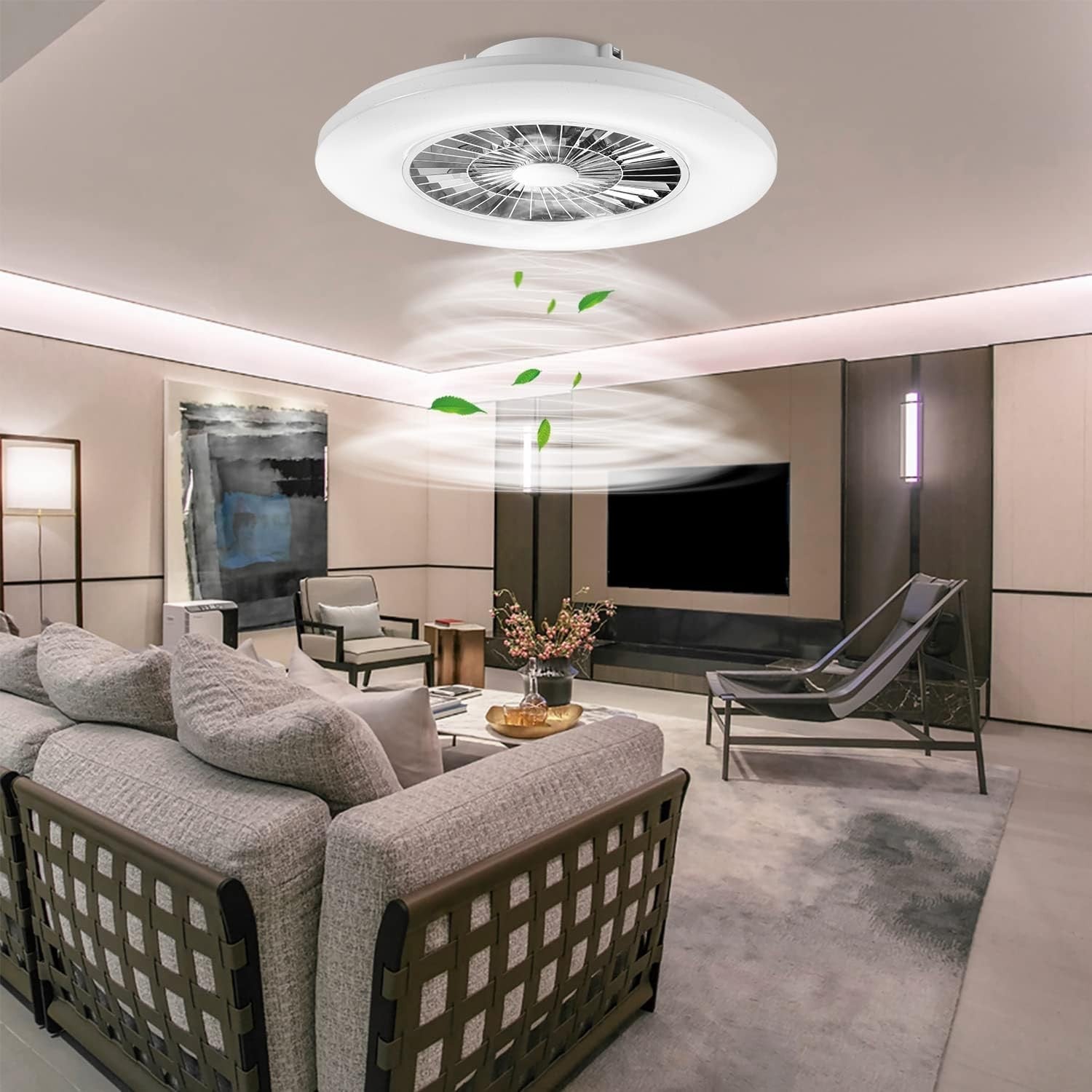 60CM LED Ceiling Light with Fan, 24 Wind Speeds, Dimmable 3000-5500K