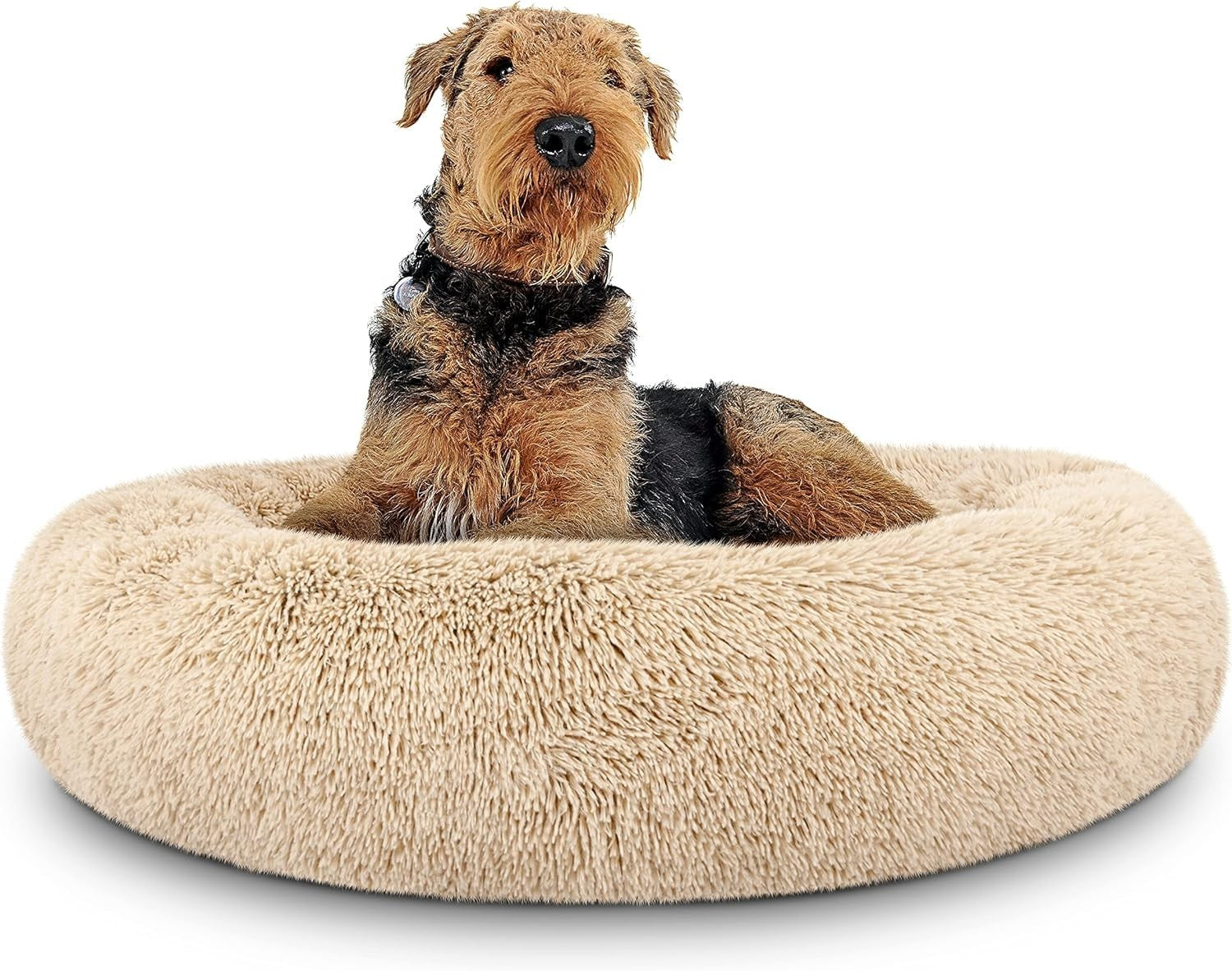 Large Plush Donut Dog Bed 91cm Calming Round Nest Washable