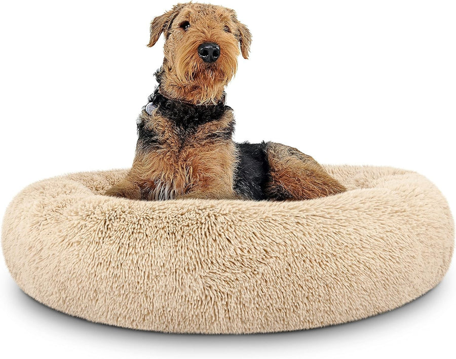Large Plush Donut Dog Bed 91cm Calming Round Nest Washable
