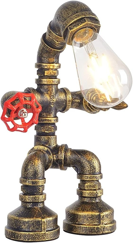 Industrial Vintage Steampunk Table Lamp Water Pipe Desk Light with Edison Bulb