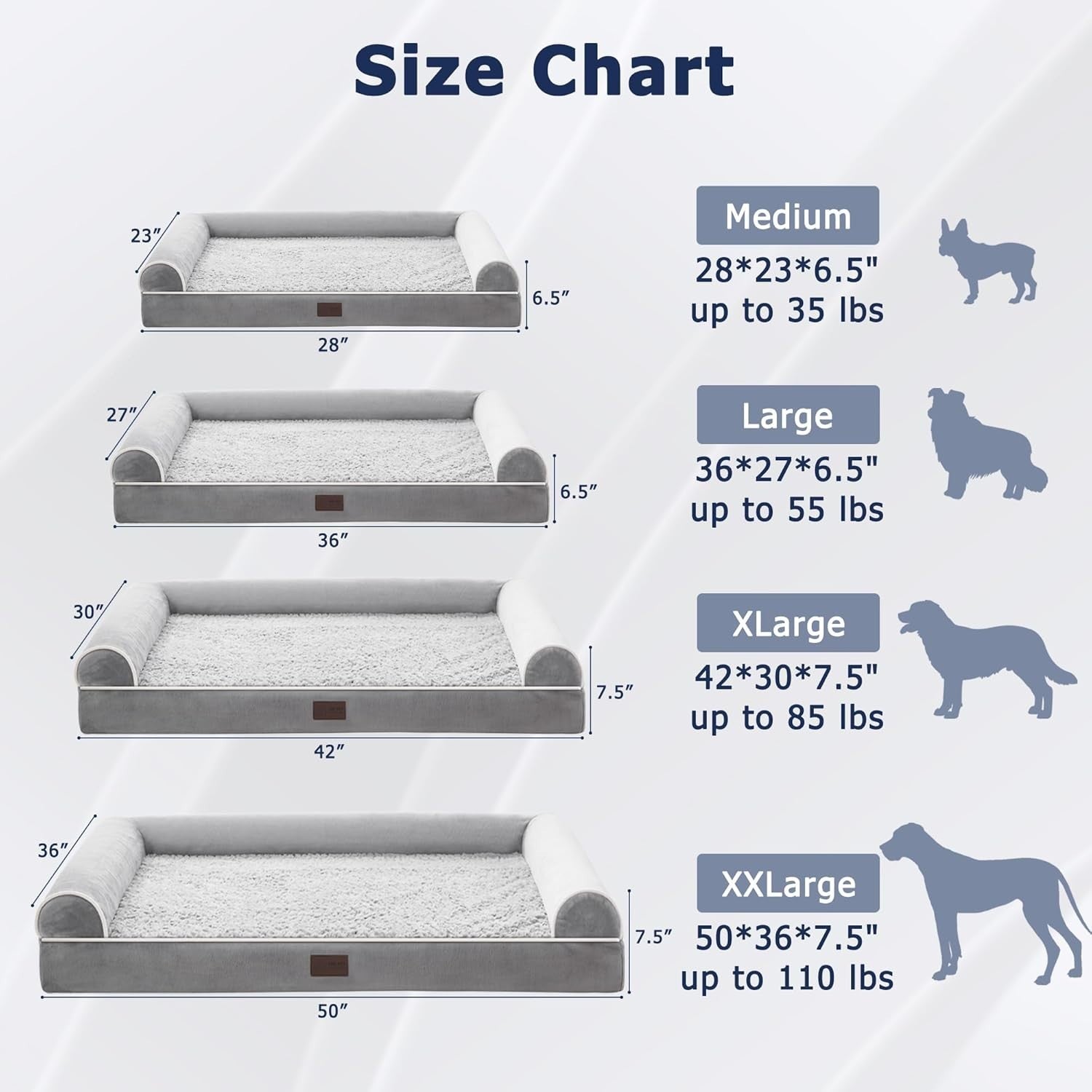Large Orthopedic Dog Bed 106x76cm U-Shape Bolster Grey