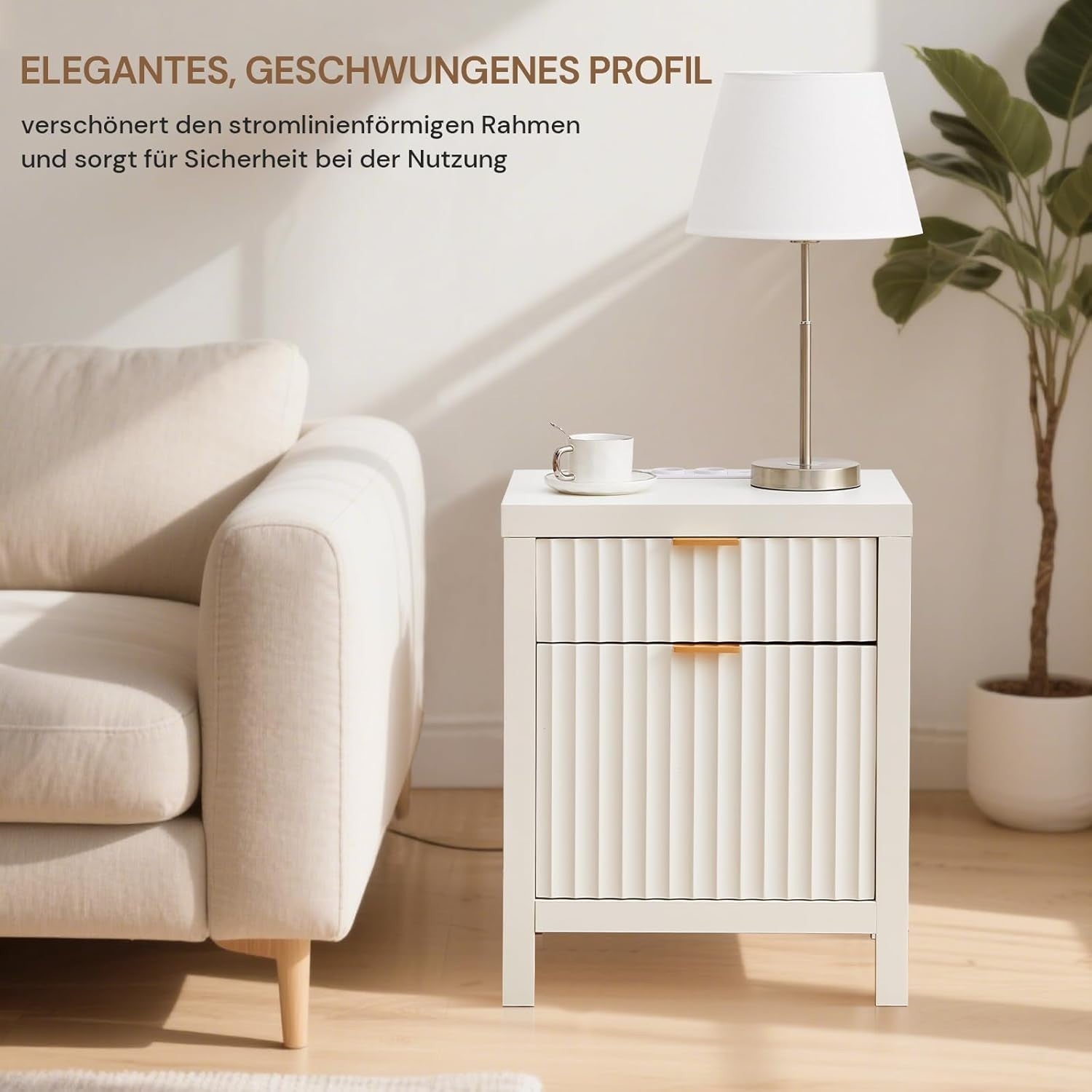 Modern White Bedside Table 2 Drawers with USB Charging Station 71x47x20cm