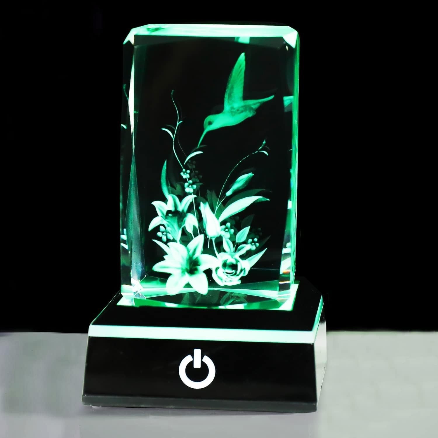3D Crystal Hummingbird Ornament LED Light • Floral Glass Gift for Women & Mum