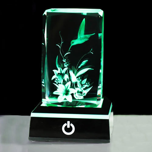 3D Crystal Hummingbird Ornament LED Light • Floral Glass Gift for Women & Mum