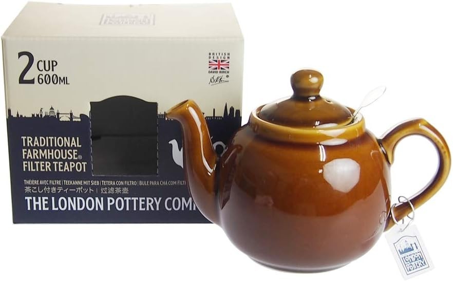 Ceramic Teapot with Infuser 600ml Brown Farmhouse Loose Leaf Tea Pot