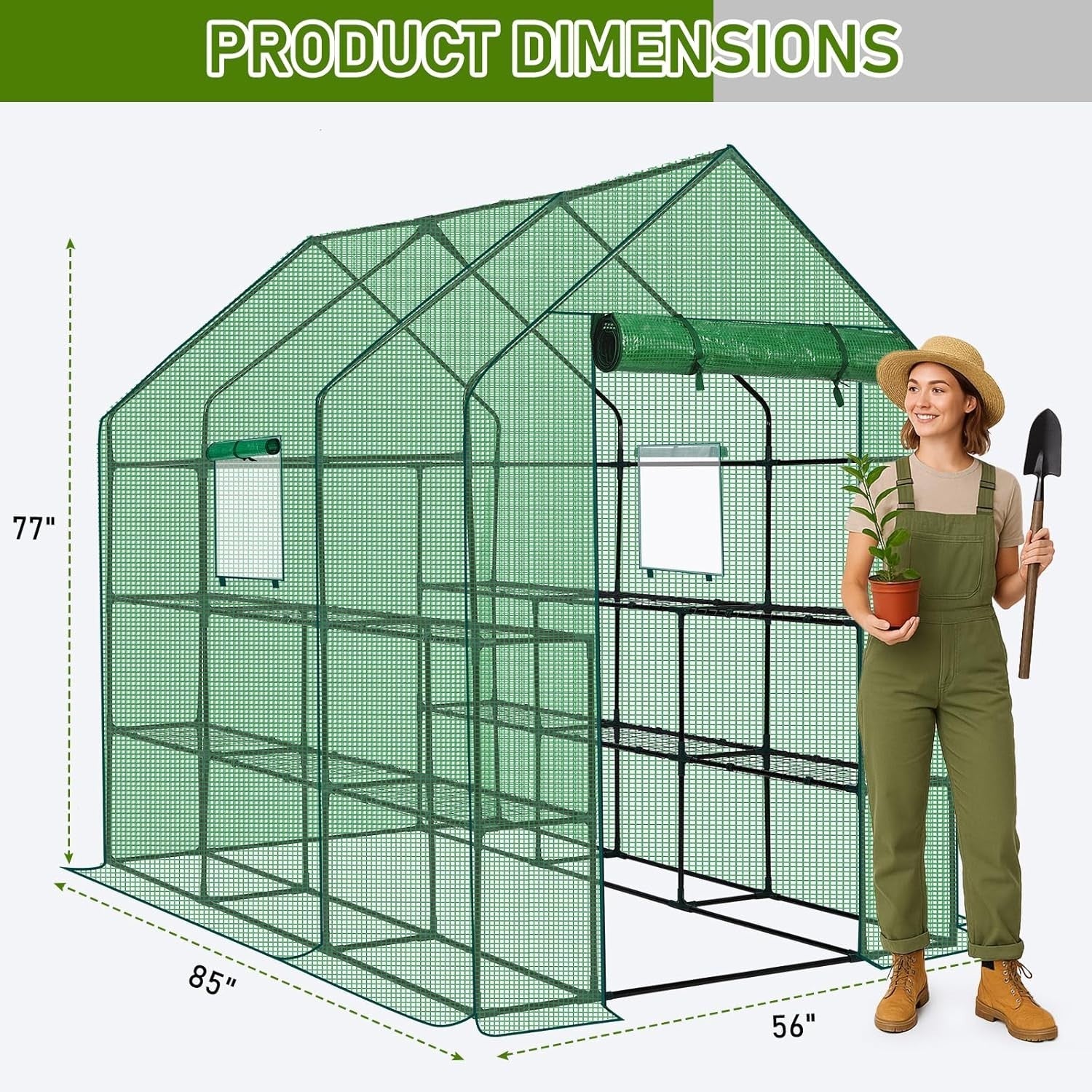 Large Walk-In Greenhouse 3 Tier 12 Shelf PE Cover Steel Frame Outdoor Plant Tent