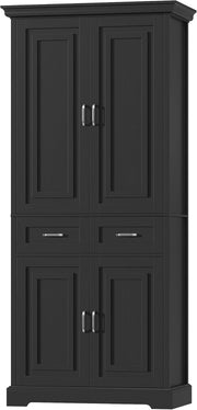180.5cm Tall Kitchen Cupboard Black 4 Doors 2 Drawers Adjustable Shelves