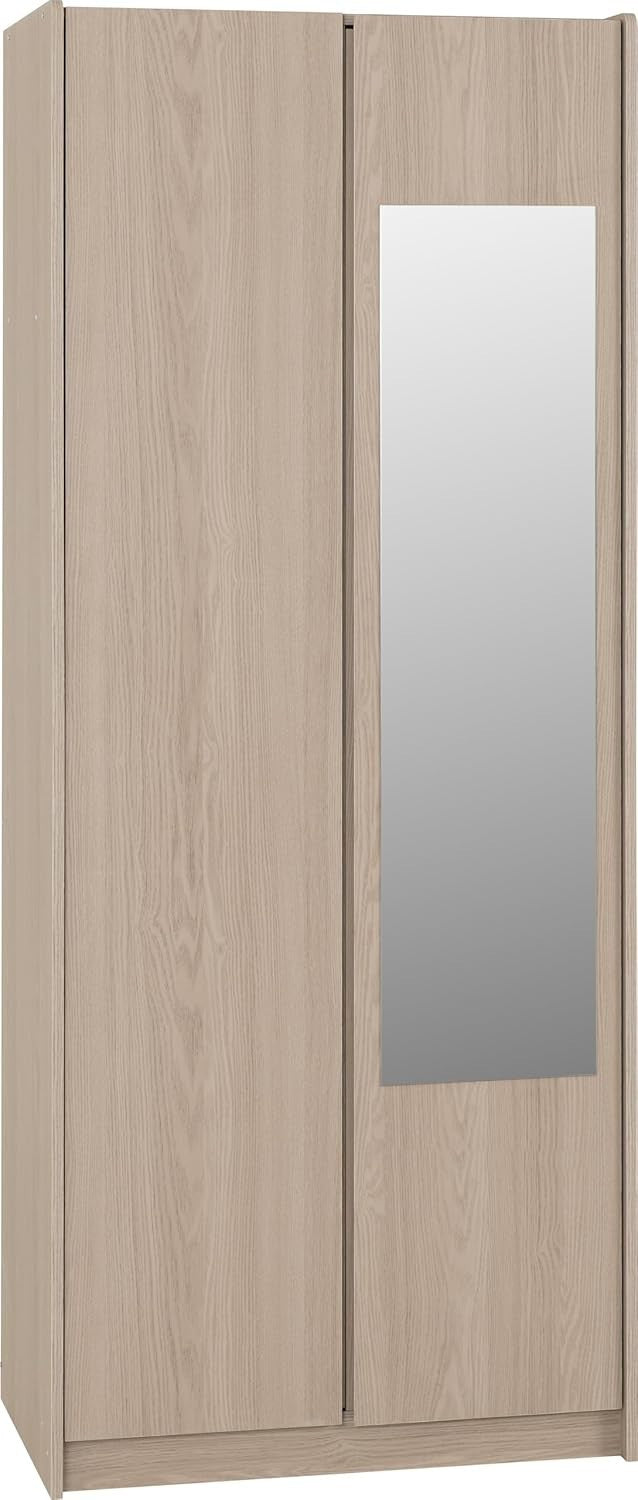 2 Door Mirrored Wardrobe Smoked Ash Effect Bedroom Storage with Rail