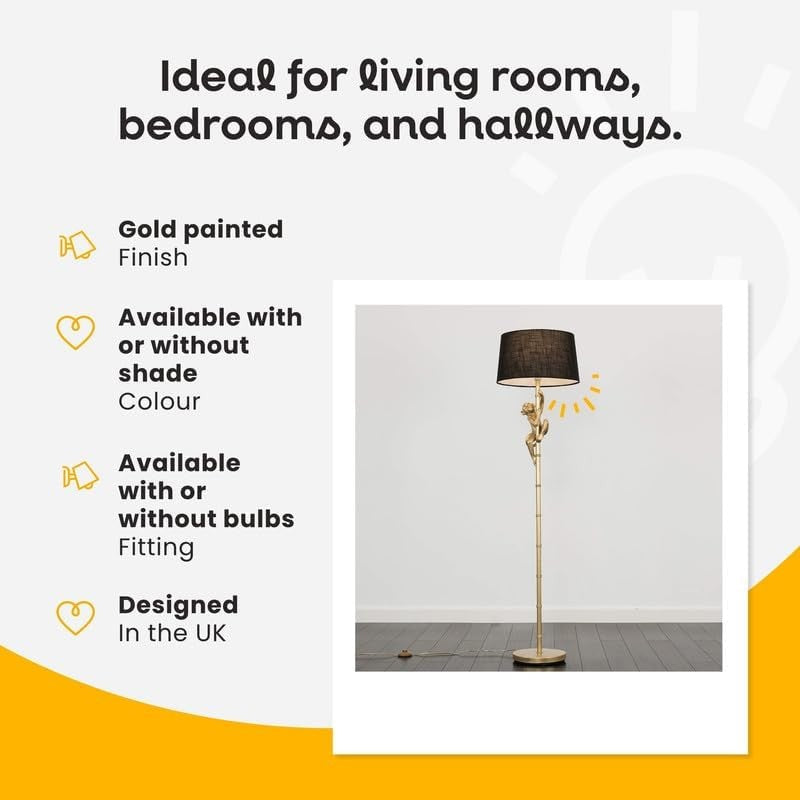 Gold Monkey Floor Lamp Grey Shade Luxury Statement Standing Light E27