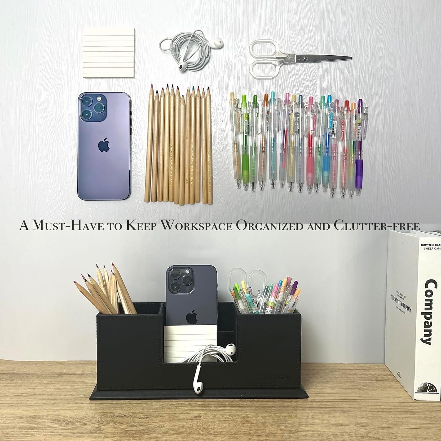Leatherette Desk Organiser with Dual Pen & Card Holder – Office Desk