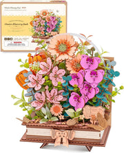 3D Wooden Flower Book Puzzle DIY Floral Model Kit Home Decor Gift