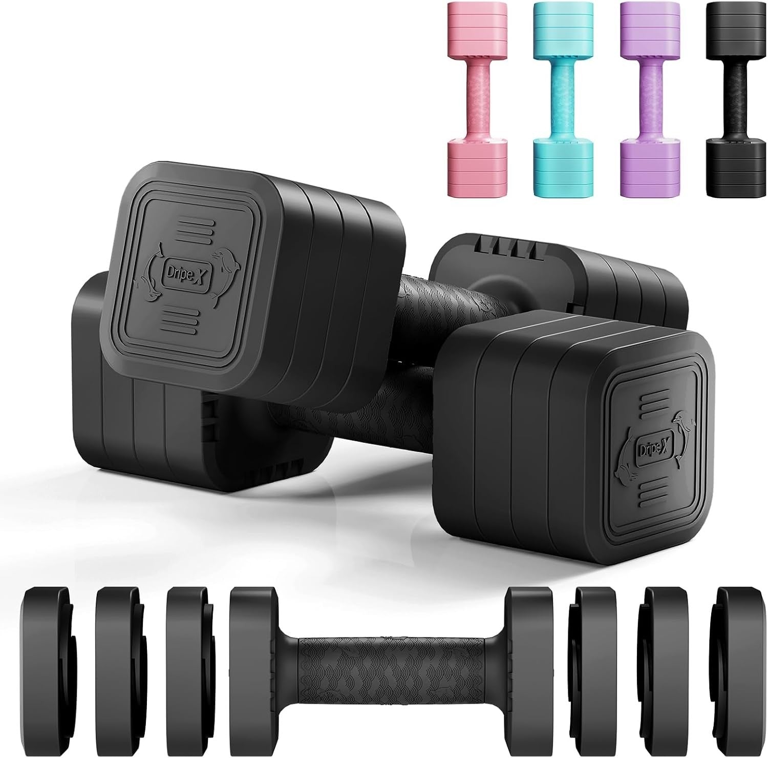 Adjustable Dumbbells Pair 5KG 4-in-1 Non-Slip Compact Home Gym