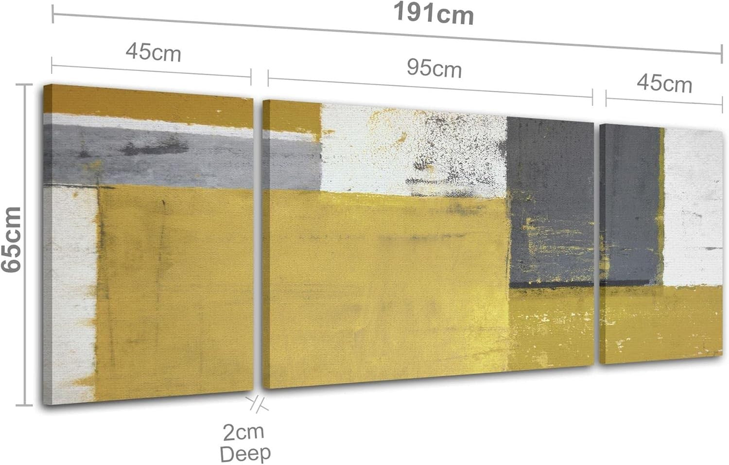 XXL Mustard Yellow Grey Abstract Canvas Wall Art 191x65cm