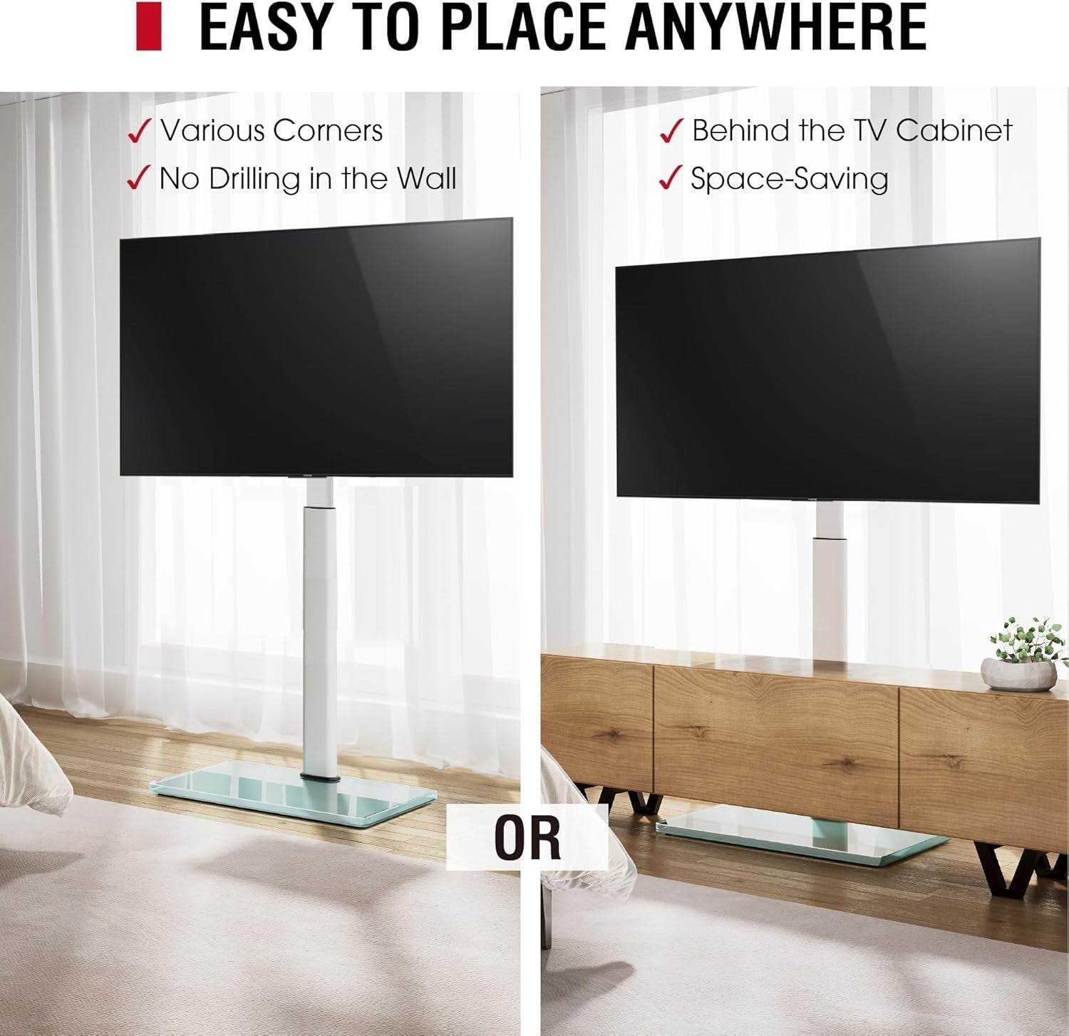 Adjustable TV Floor Stand 43-75" Swivel Tilt 1554mm Height Max 50kg Load