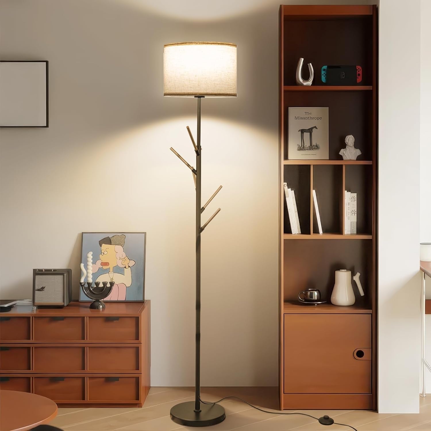 Floor Lamp with Coat Rack Remote App Dimmable Tall Standing Light