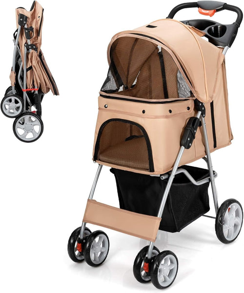 Foldable Pet Stroller Dog Cat Travel Buggy Lockable Wheels 15kg